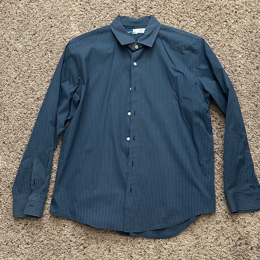 Old Navy Men's Navy Checkered Button-Down Shirt